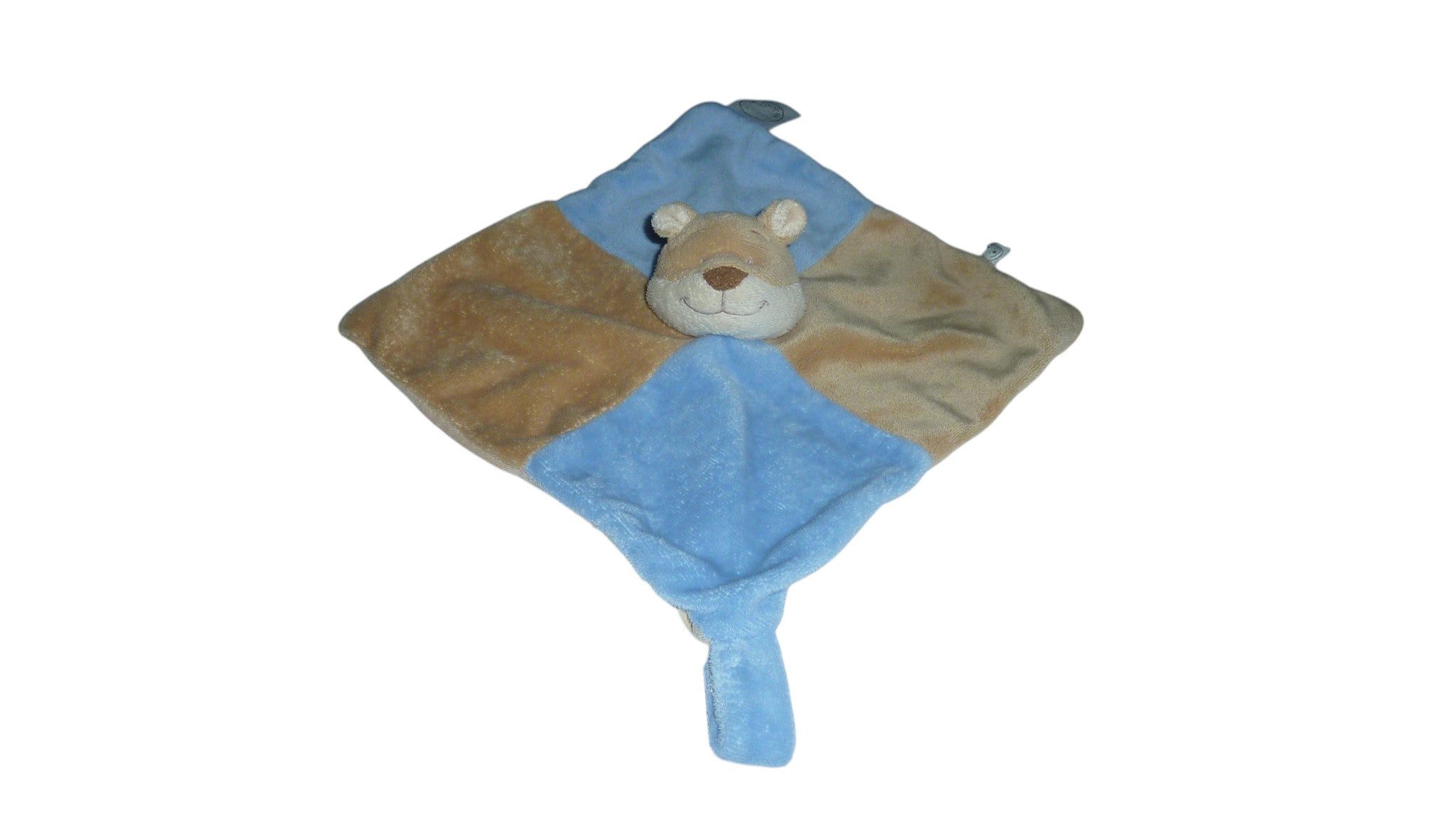 Doudou écureuil plat attache sucette marron bleu - Noukie's