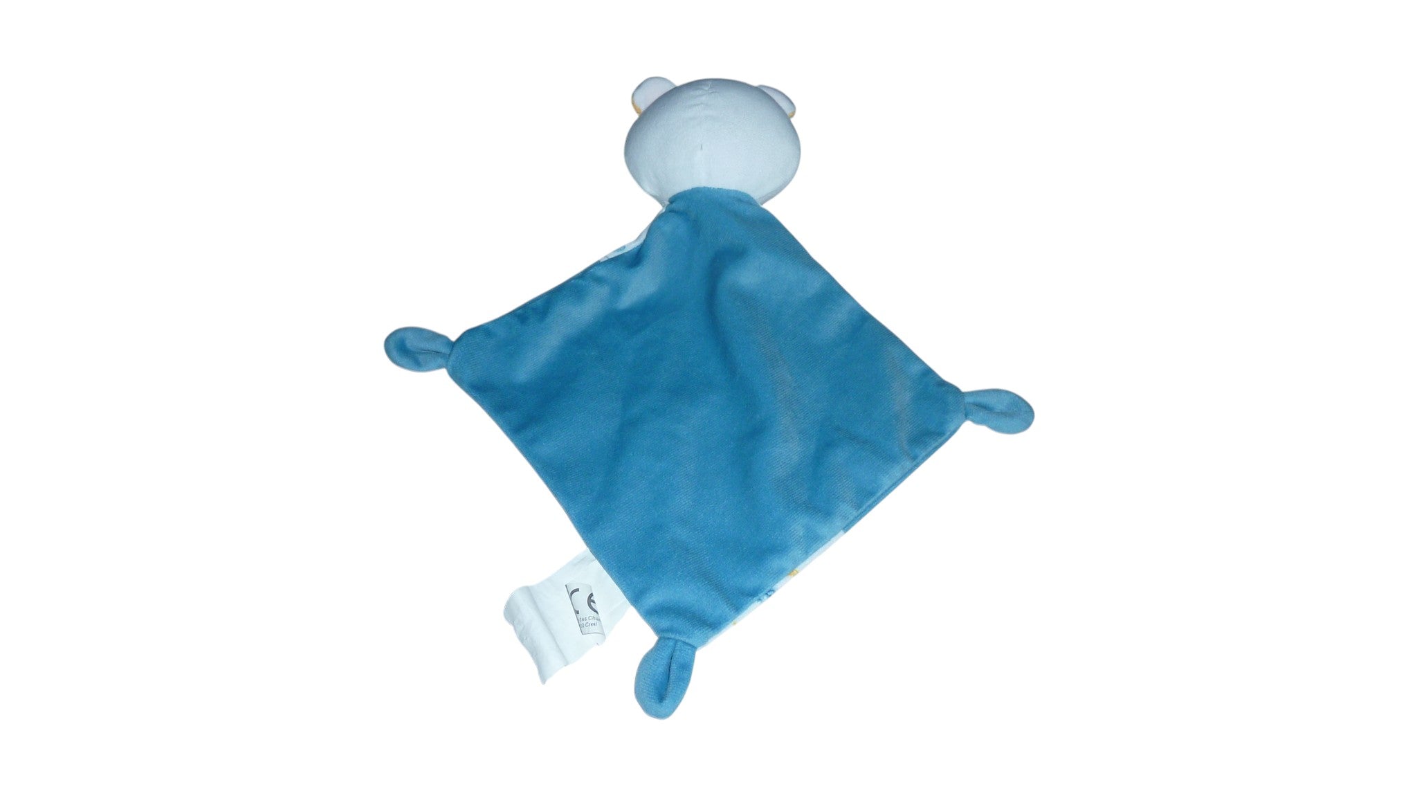 Doudou ours plat bleu blanc - Mes Petits Cailloux