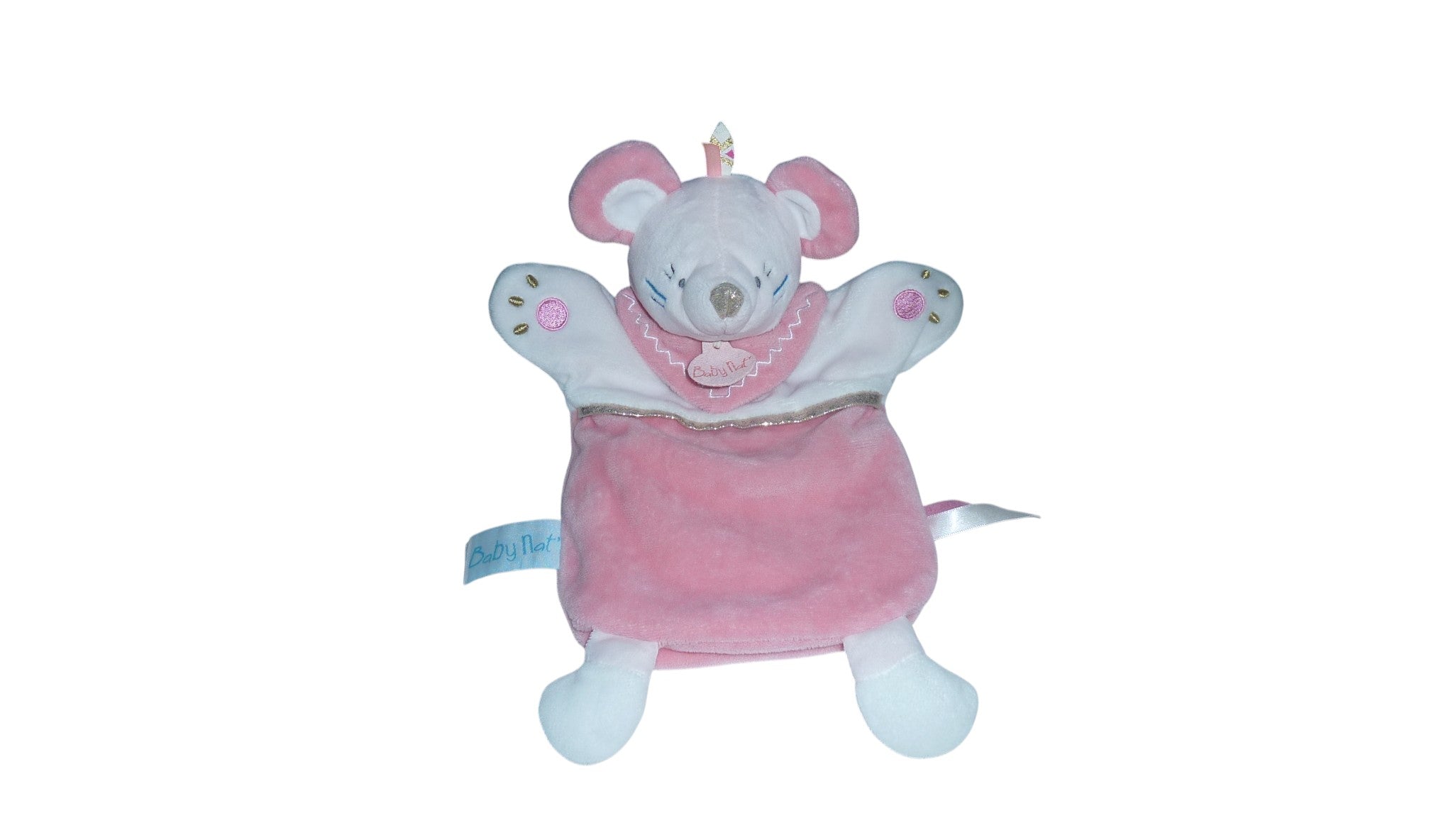 Doudou souris marionnette rose blanc - Tipioux - BN0463 Baby'Nat
