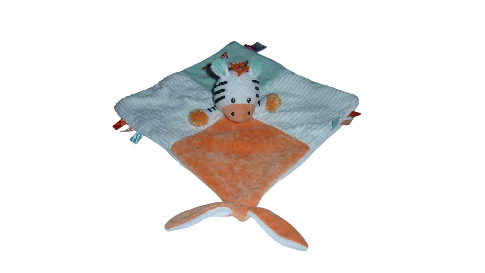 Doudou zèbre plat multicolore attache sucette - Baby Smile