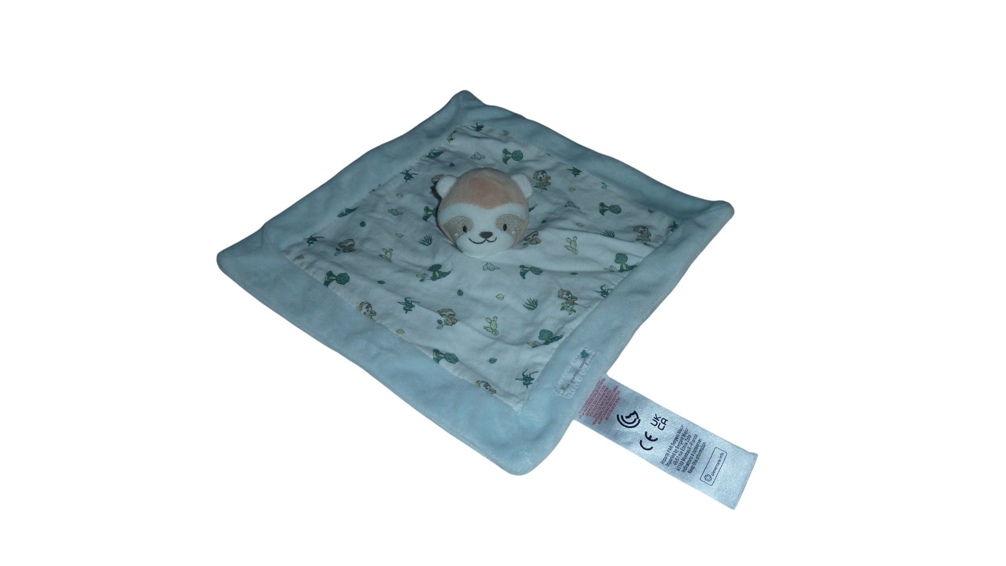 Doudou raton laveur plat vert blanc - Sergent Major