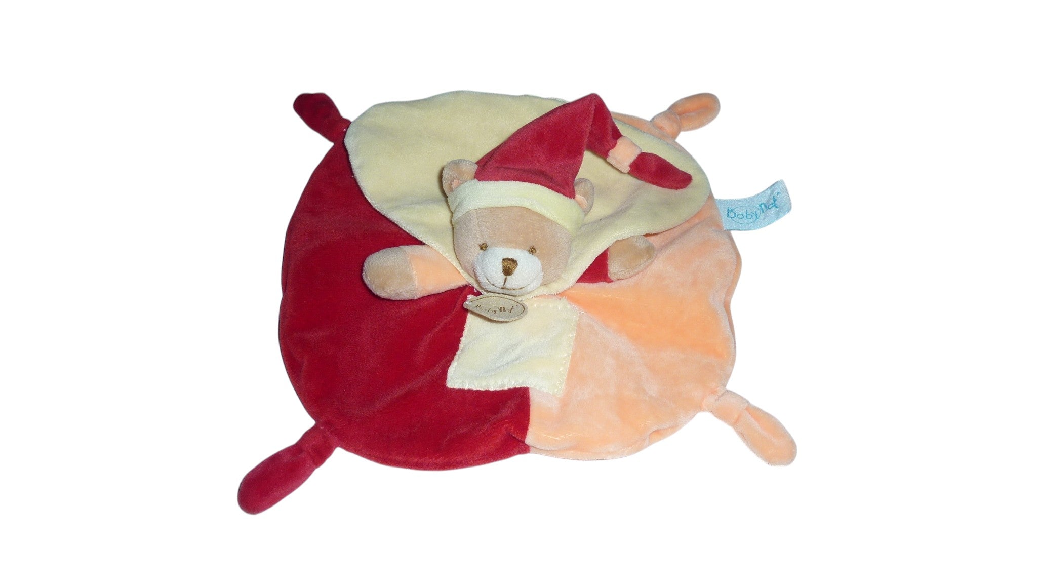 Doudou ours plat orange rouge - Mem Pacap - BN731 Baby'Nat