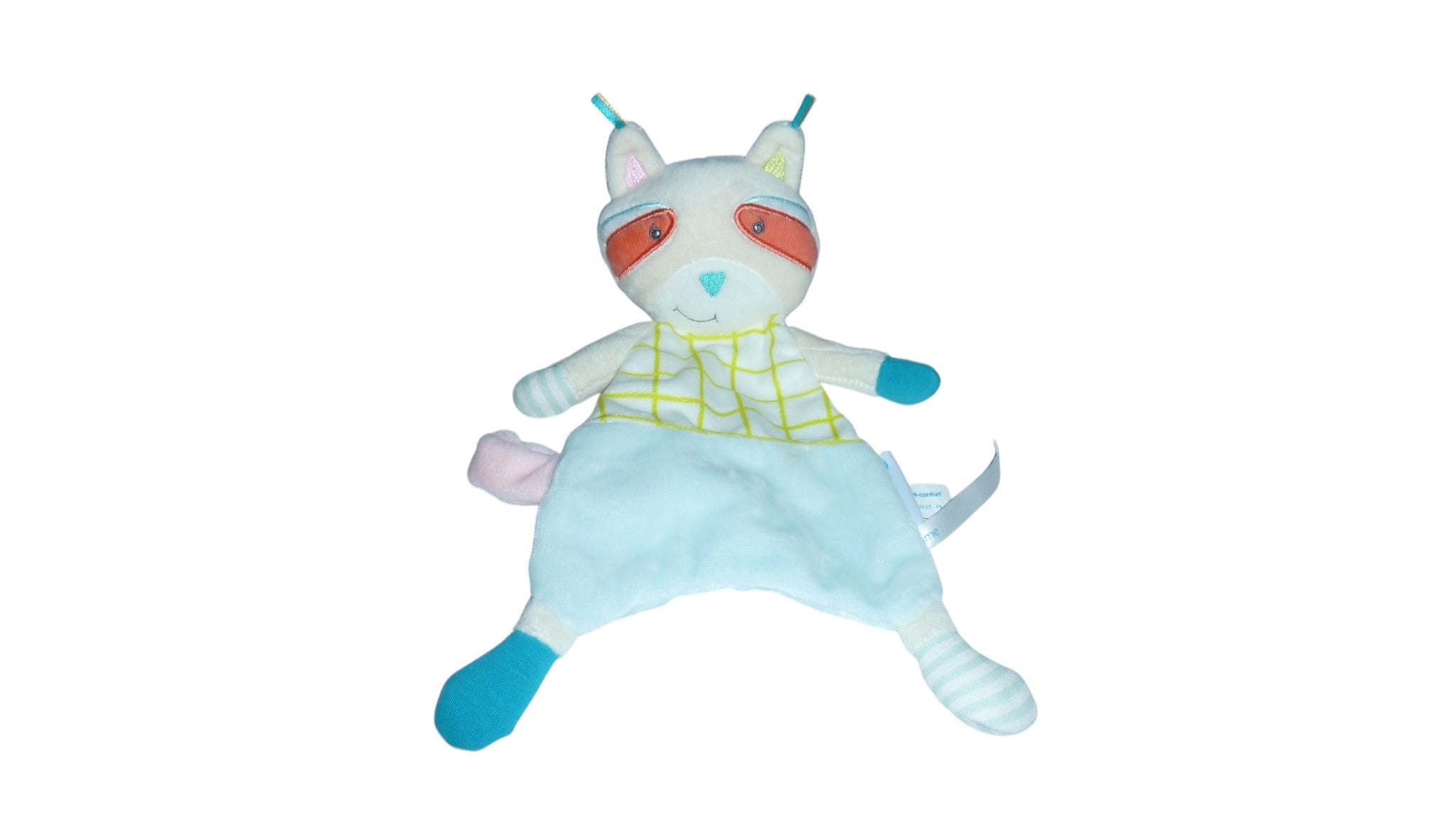 Doudou raton laveur plat attache sucette multicolore - Bébé Confort