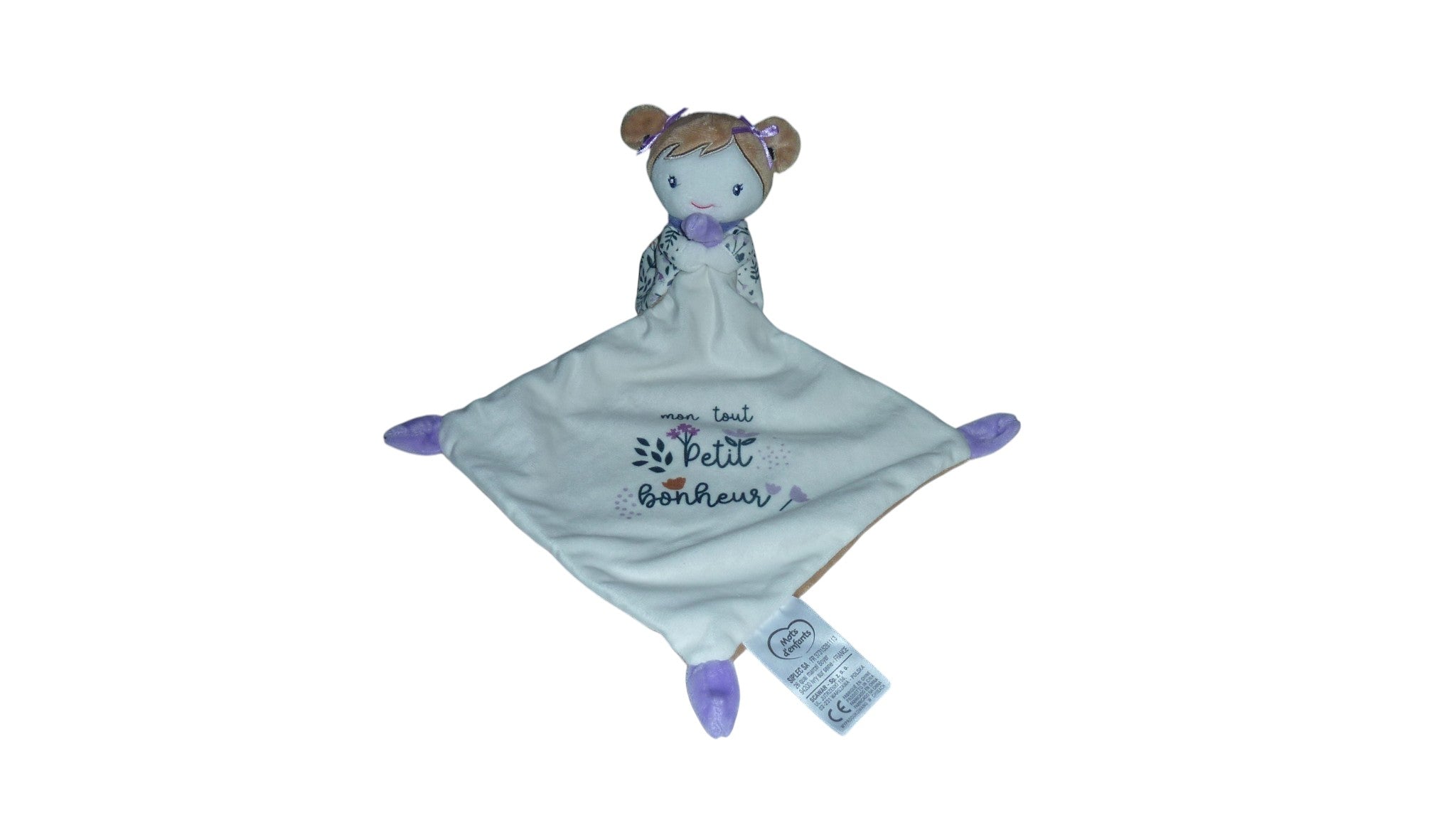 Peluche poupée fille mouchoir blanc marron - Mots d' Enfants