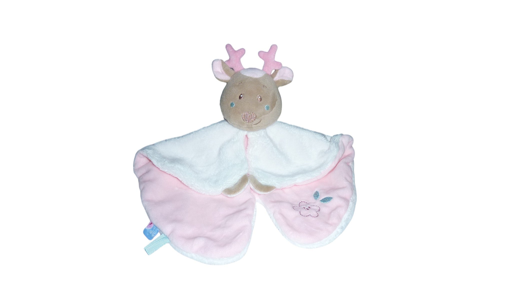 Doudou renne plat blanc rose - Sucre d'Orge