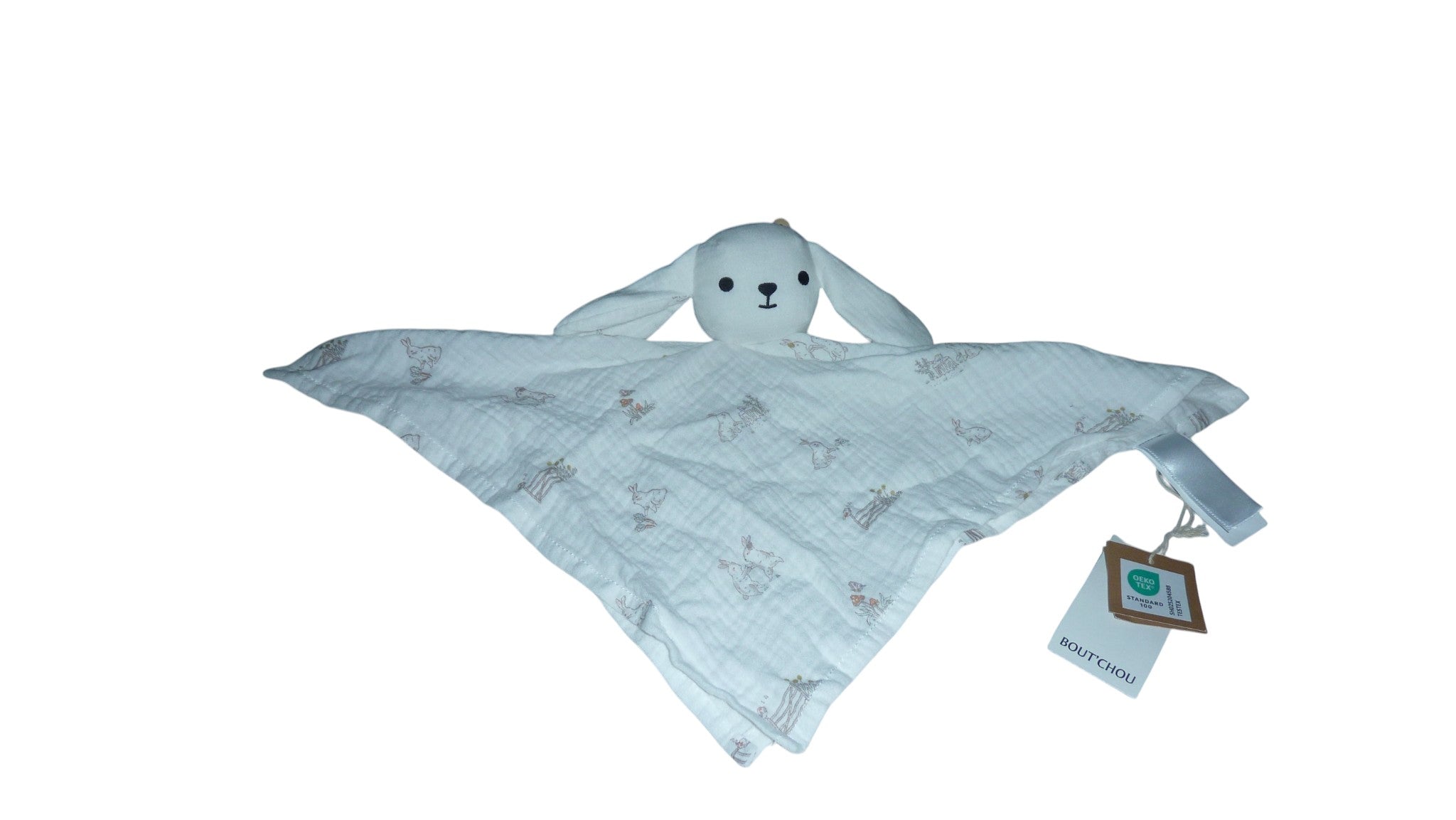 Doudou lapin lange plat bio écru - Monoprix