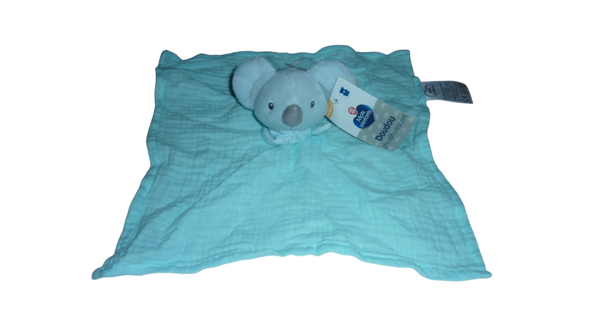 Doudou koala plat lange vert turquoise - Mots d'Enfants