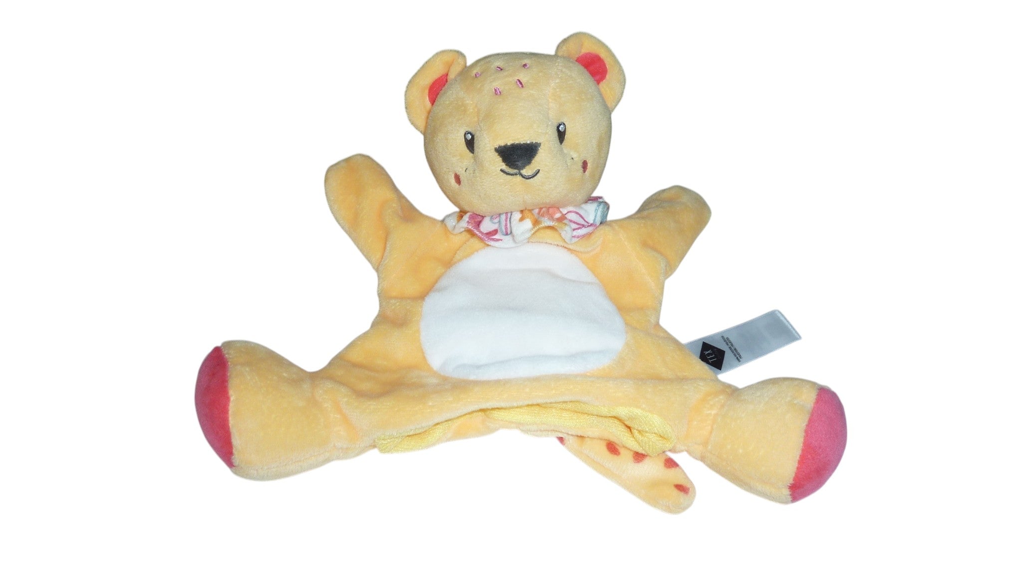 Doudou léopard marionnette jaune blanc - Tex Baby