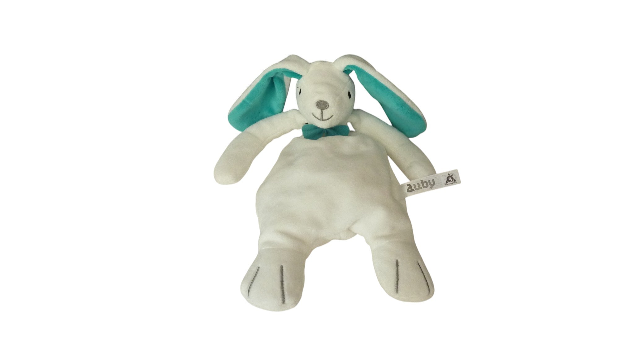 Peluche lapin blanc vert - Auby 29 cm