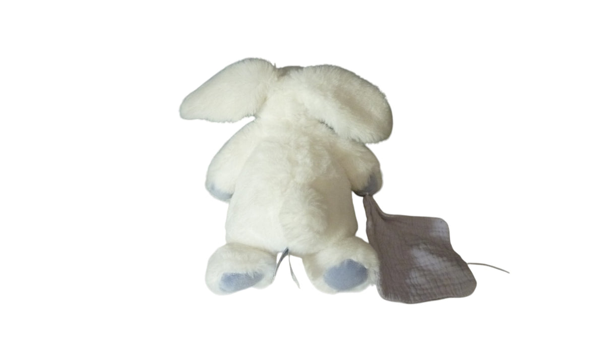 Peluche lapin blanc et bleu avec mouchoir gris – Baby'Nat Bleu Céleste 22 cm