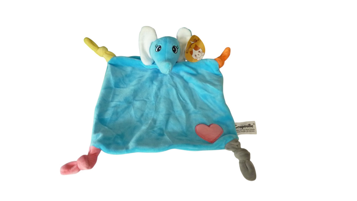 Doudou éléphant plat bleu coeur rose - Crapouille - Sandy