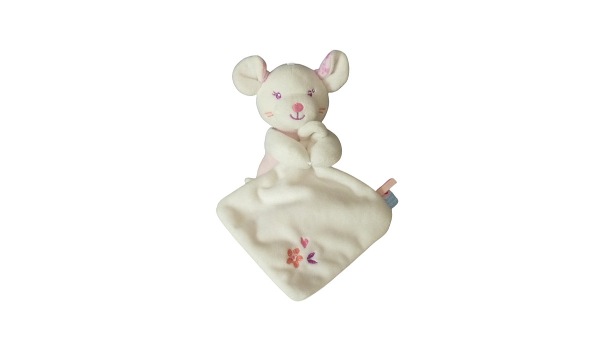 Peluche mouchoir souris blanc rose - Sucre d'Orge 18 cm