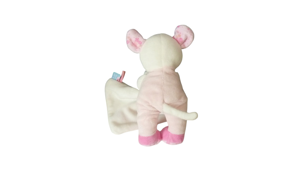 Peluche mouchoir souris blanc rose - Sucre d'Orge 18 cm