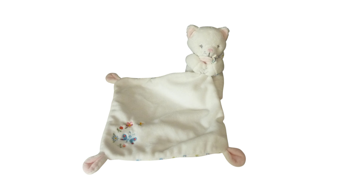 Peluche mouchoir chat blanc - Pommette 16 cm