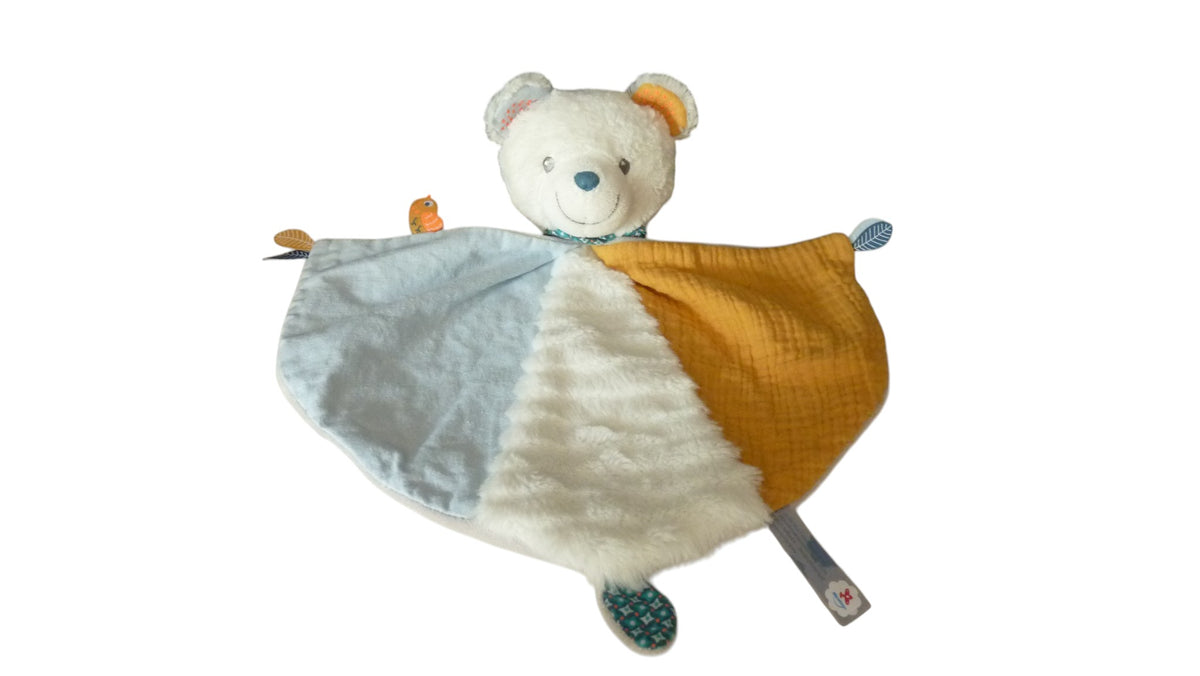Doudou ours plat gris blanc moutarde - Nicotoy Simba Toys