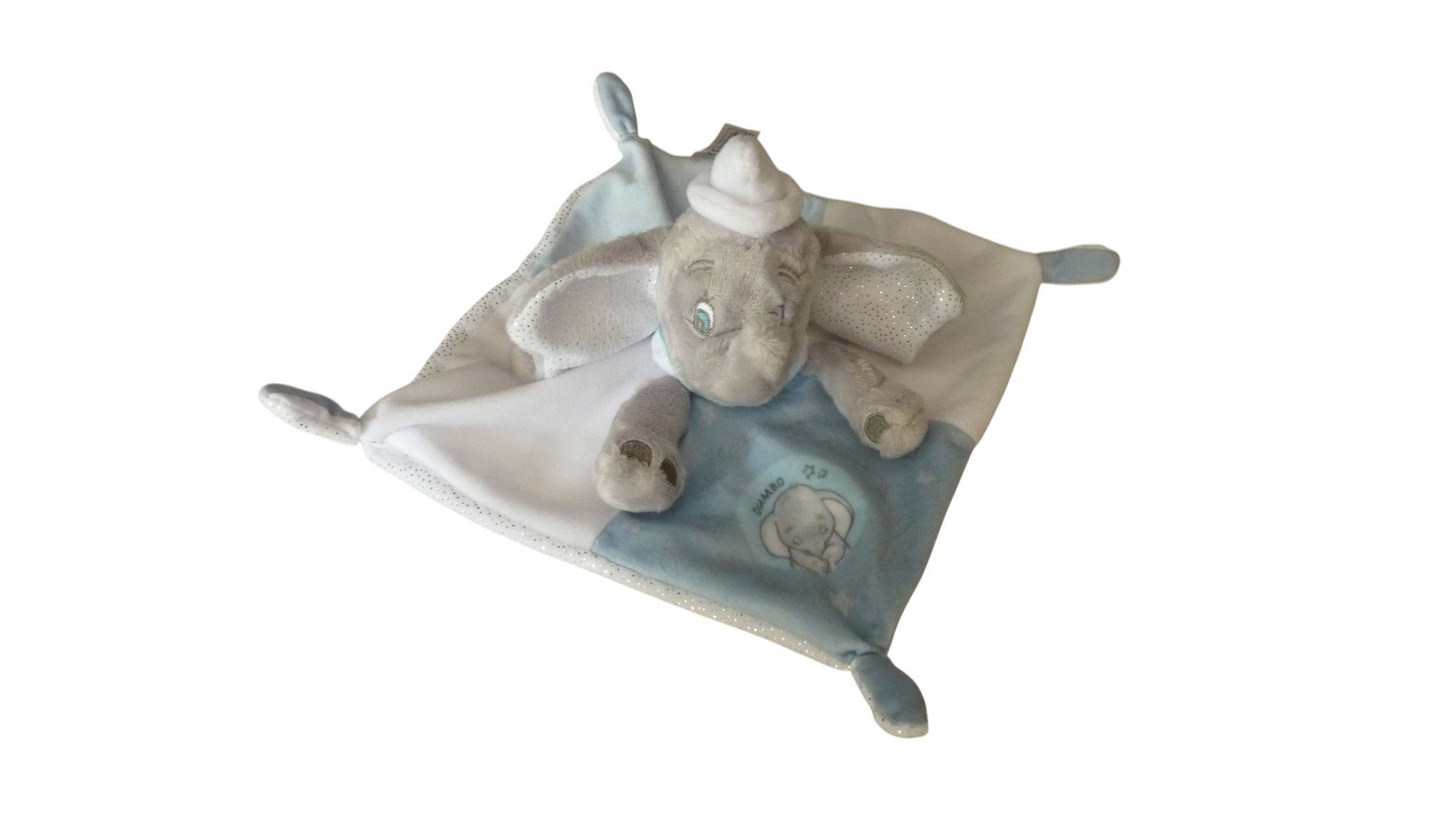Doudou éléphant Dumbo plat blanc bleu - Disney