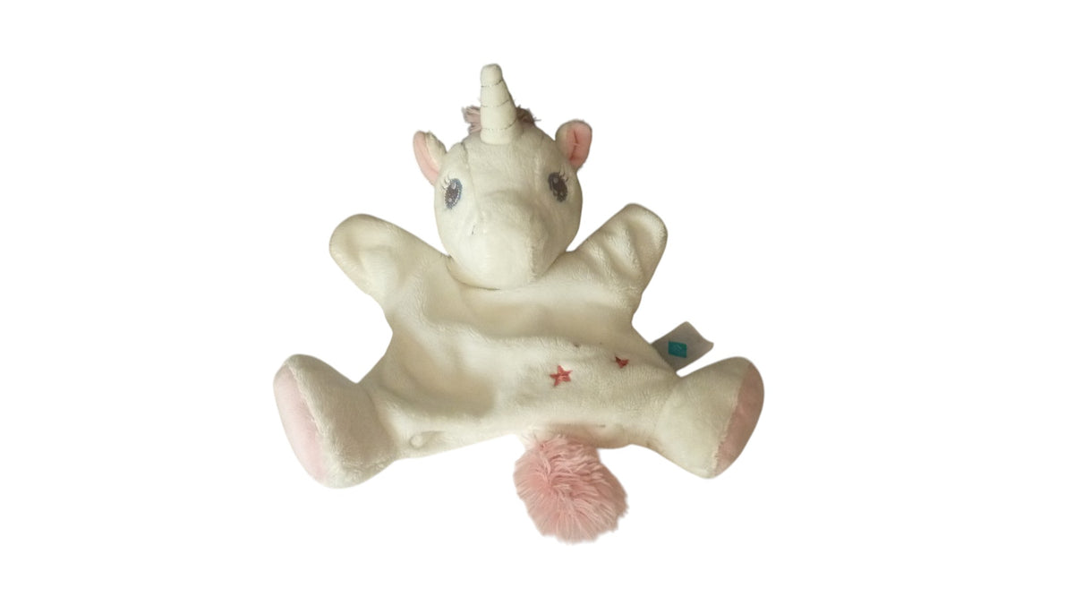 Doudou marionnette licorne rose blanc - Tex Baby