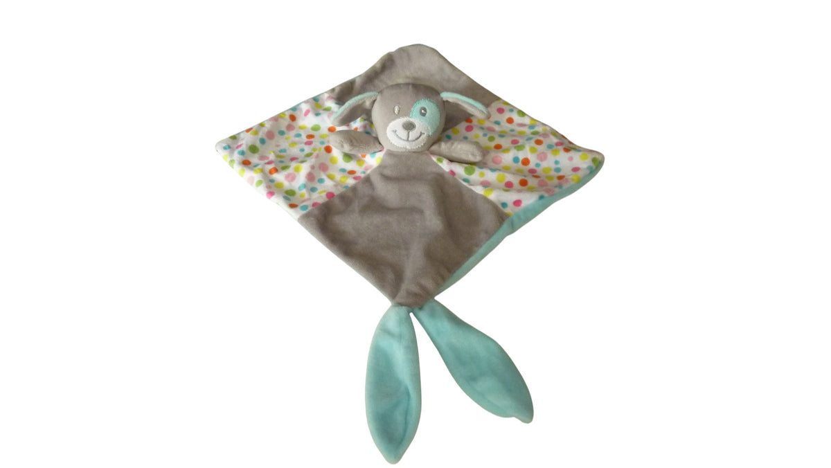 Doudou ours plat attache tétine gris turquoise - Dynamic Venture