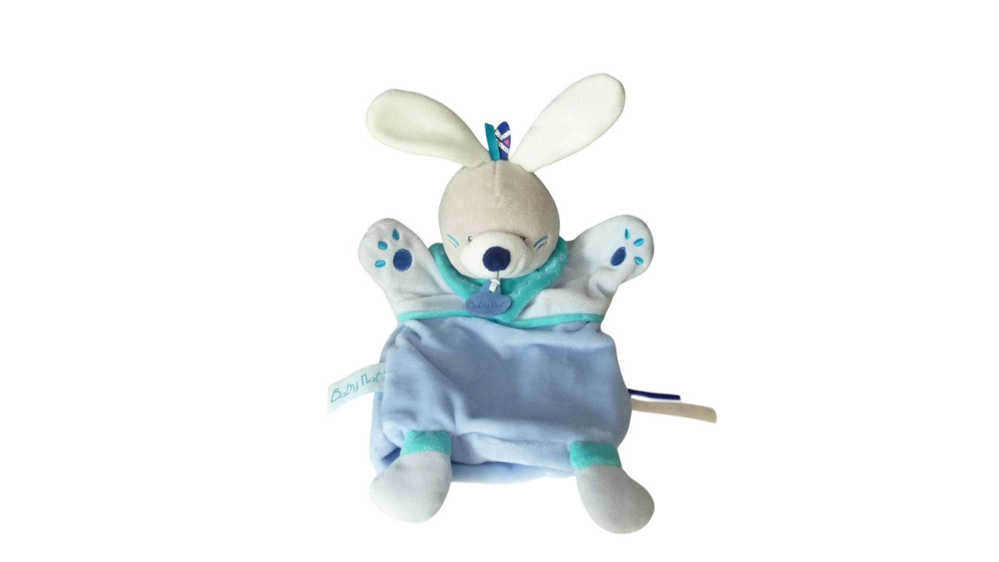 Doudou lapin marionnette bleu - Tipioux - BN0463 Baby'Nat