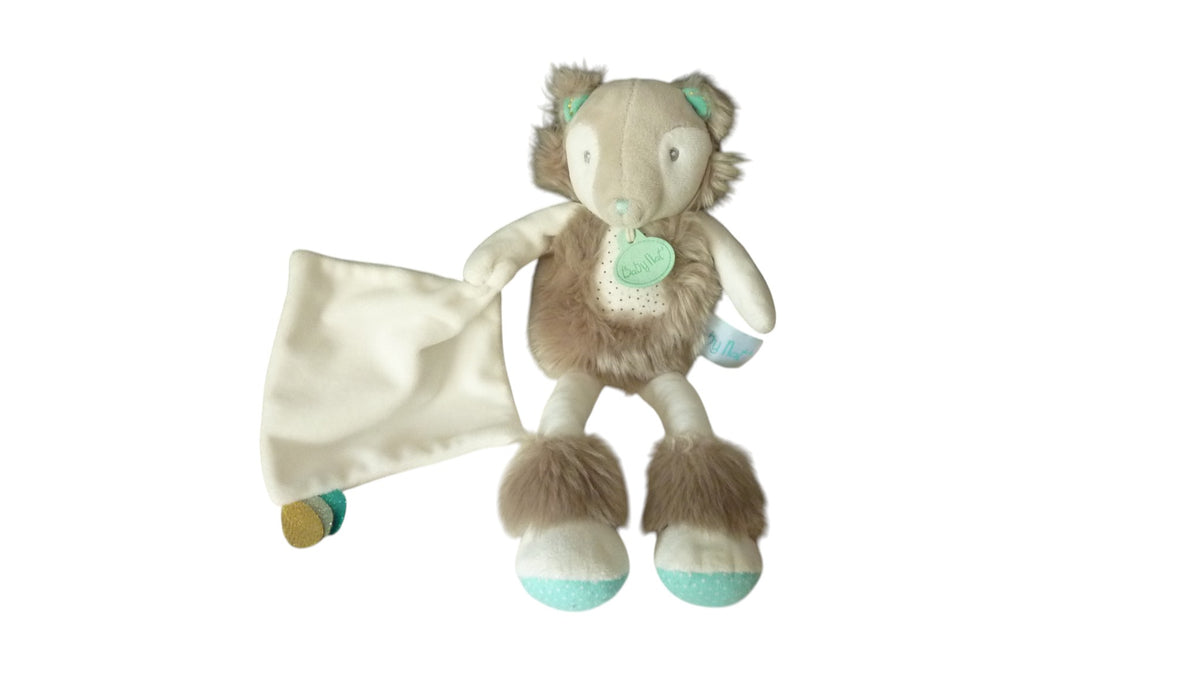 Peluche mouchoir ours blanc gris - Frisounours - BN0383 Baby'Nat 31 cm