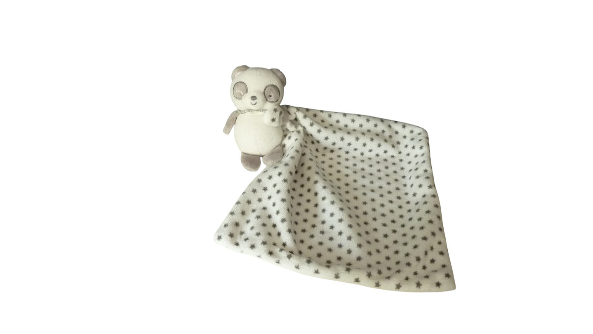 Peluche mouchoir panda gris blanc motif étoiles noires - Shima 13 cm