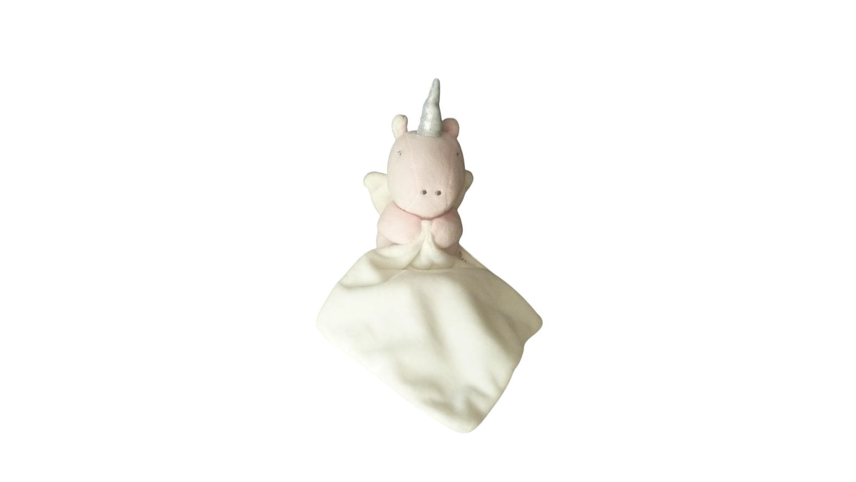 Peluche mouchoir licorne rose blanc - Mes Petits Cailloux 25 cm