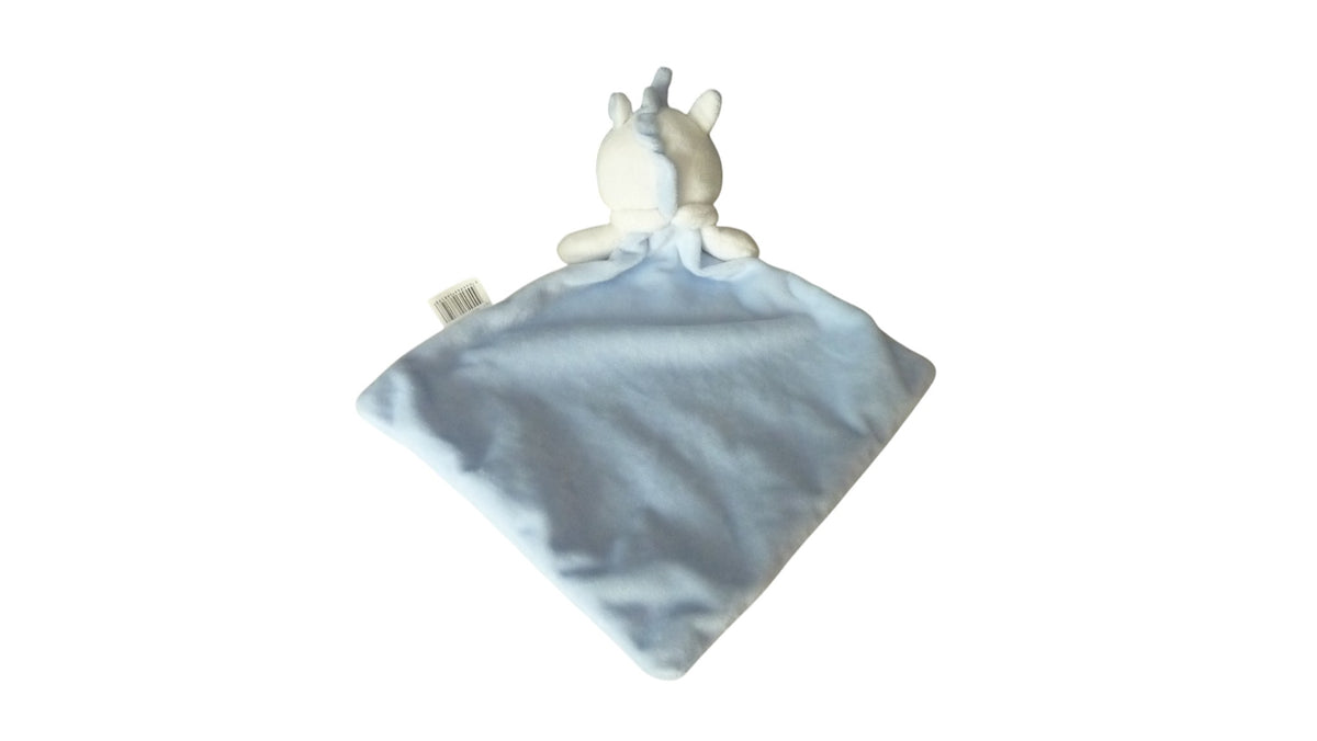 Doudou licorne plat bleu blanc - Mes Petits Cailloux
