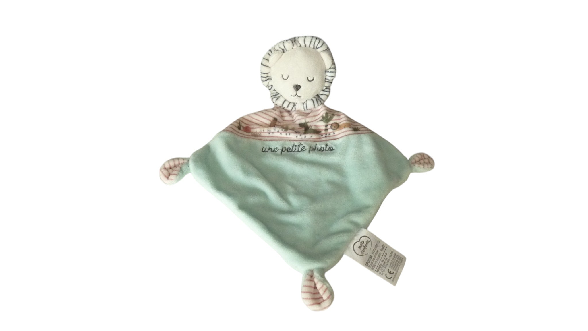 Doudou lion plat vert - Mots d'Enfants