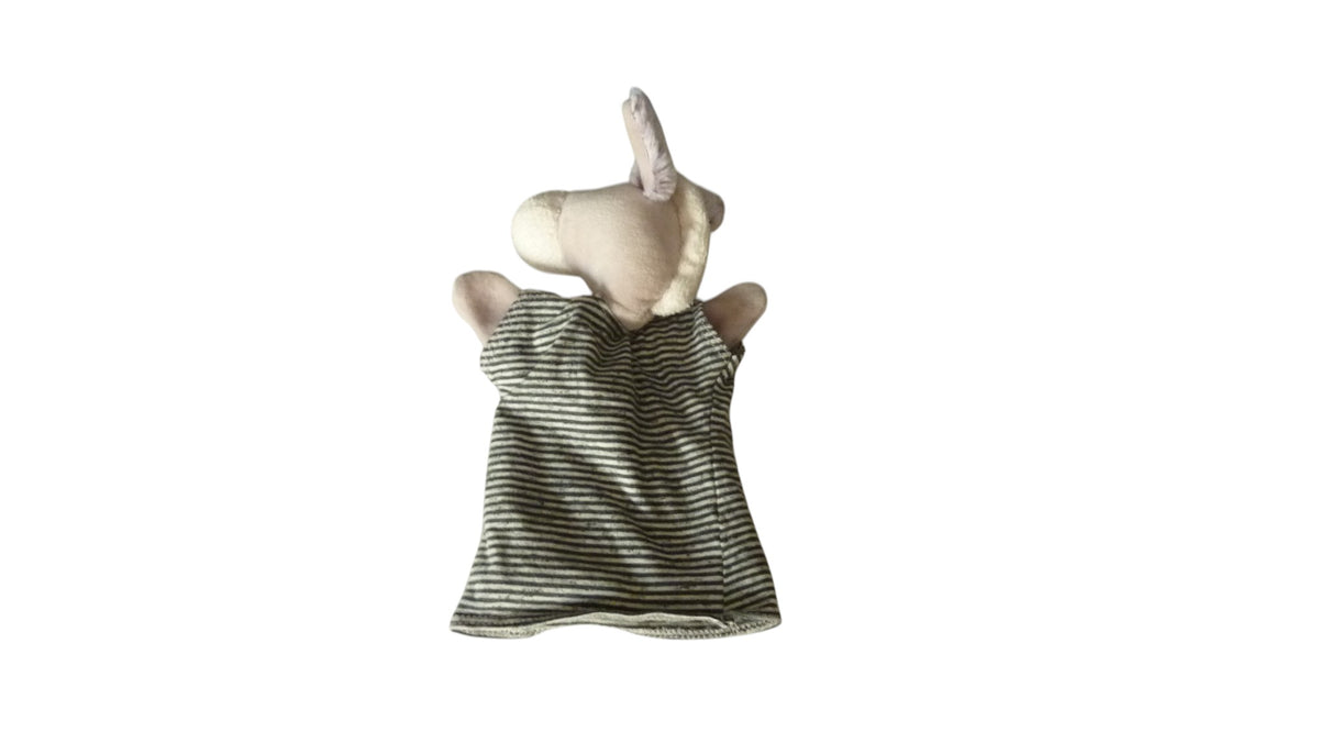 Doudou marionnette âne gris rayures - La grande famille - Moulin Roty