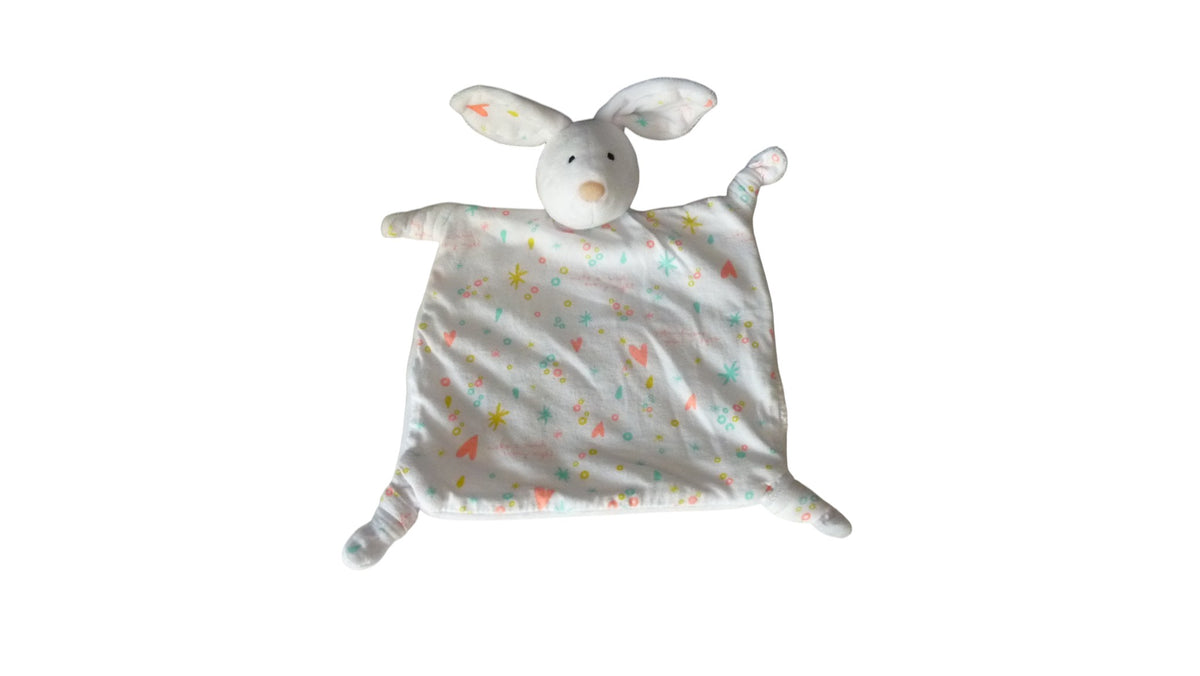 Doudou lapin plat blanc motifs - Grain de Blé