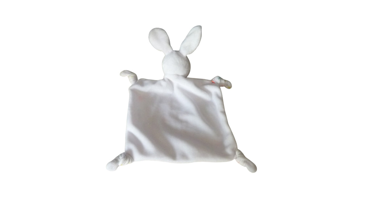 Doudou lapin plat blanc motifs - Grain de Blé