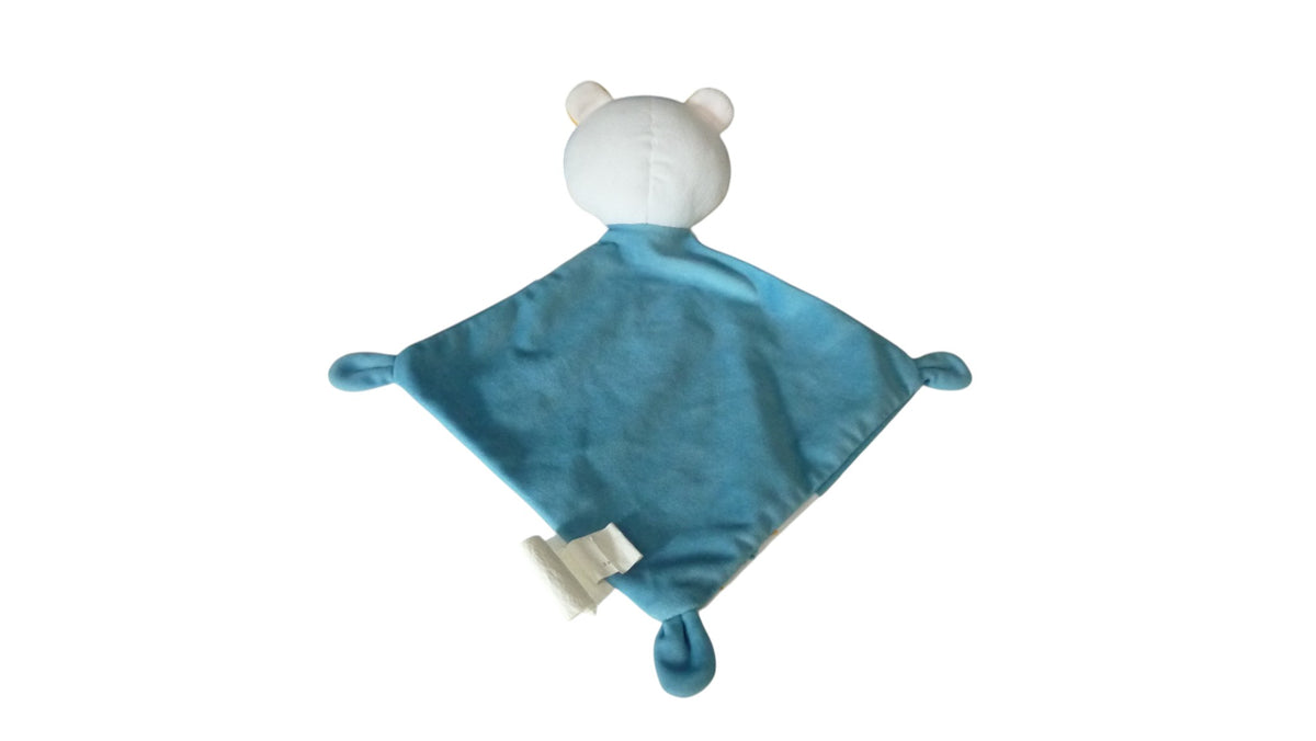 Doudou ours plat bleu motifs - Mes Petits Cailloux