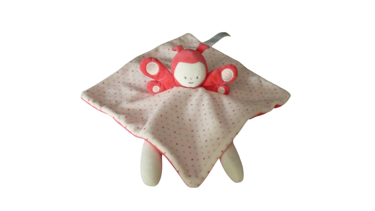 Doudou papillon plat rose blanc - Obaibi