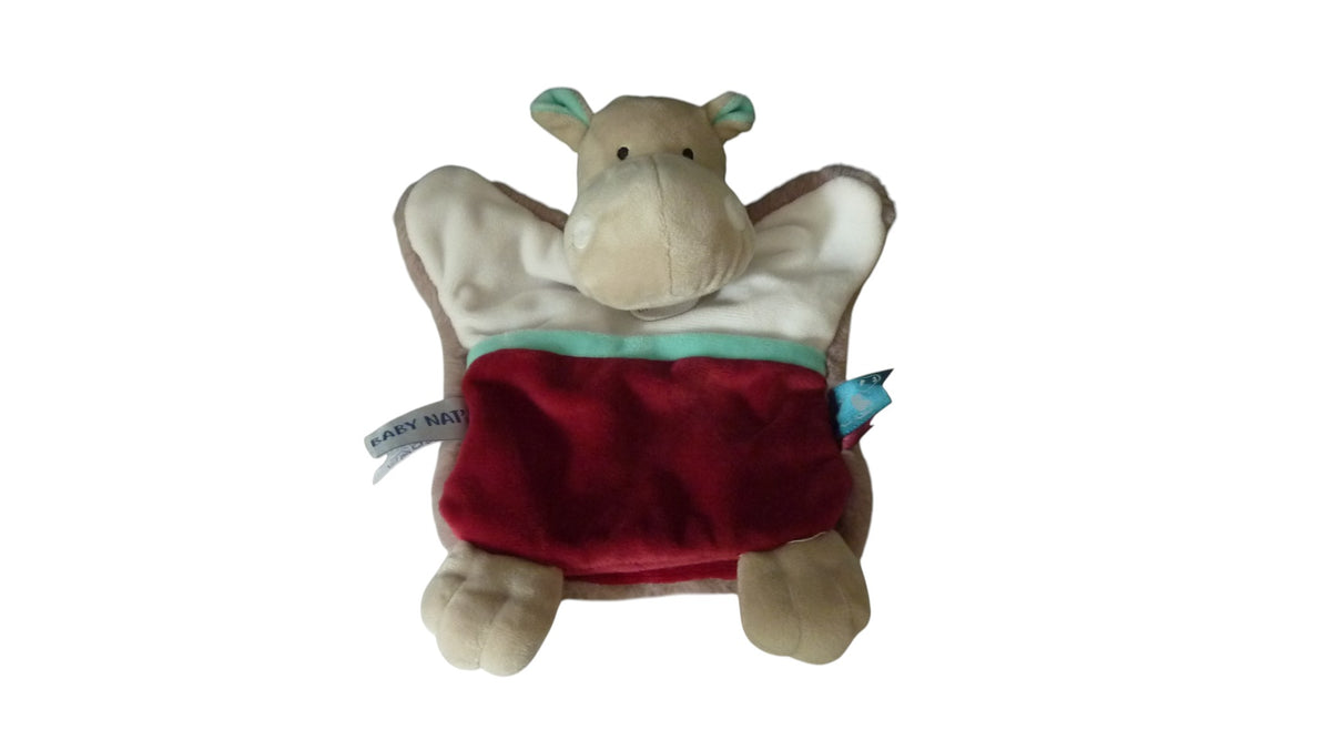 Doudou hippopotame marionnette blanc rouge - Douceurs d'automne - BN0548 Baby'Nat