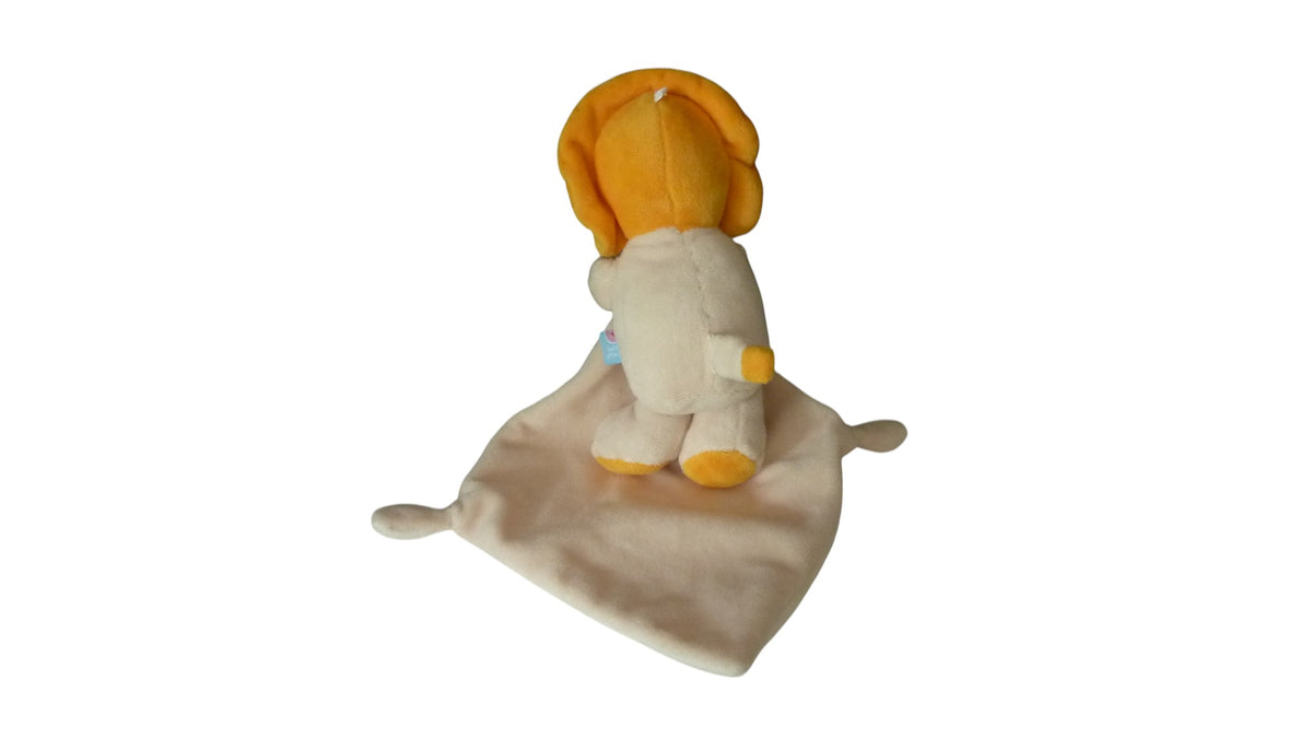 Peluche mouchoir lion beige blanc jaune - sucre d'Orge 19 cm