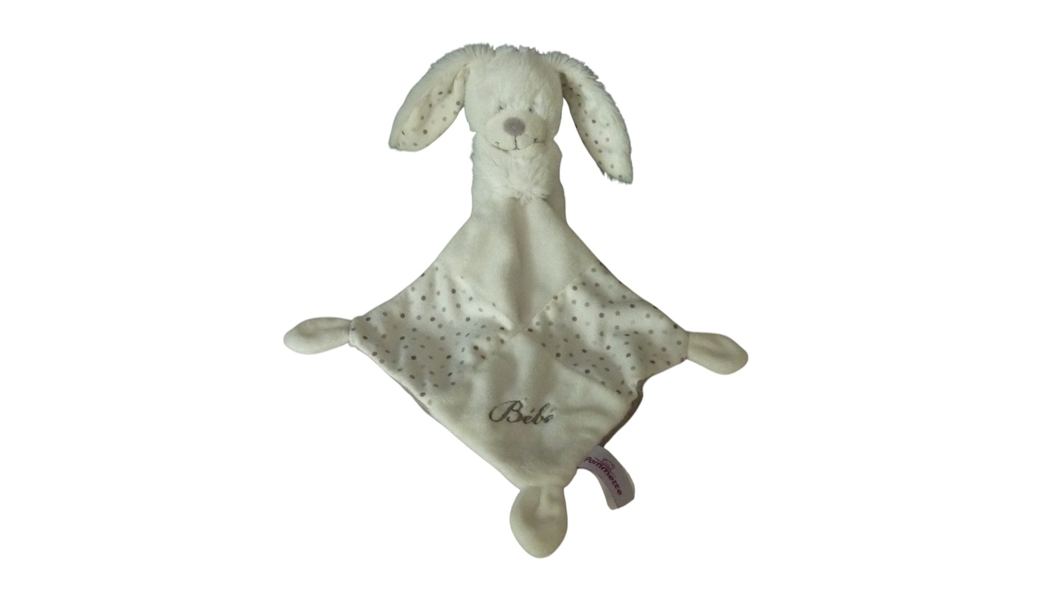 Peluche mouchoir lapin blanc gris - Pommette