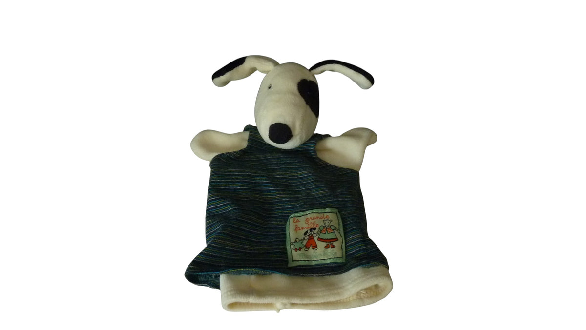 Doudou marionnette chien écru noir rayures - La grande famille - Moulin Roty