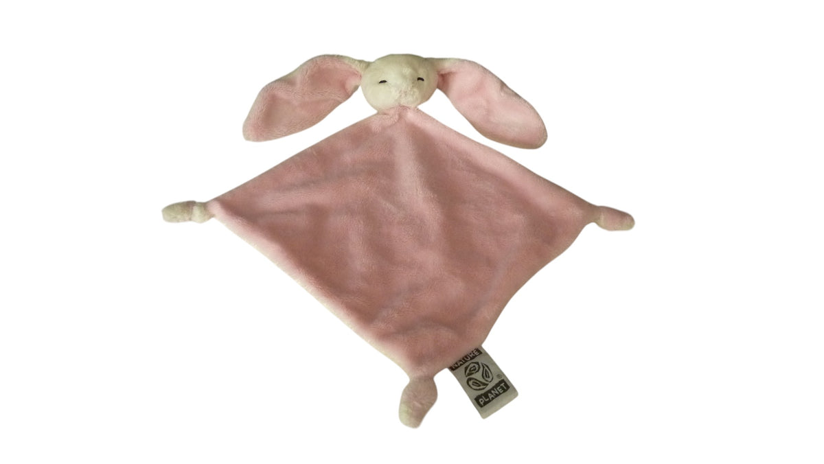 Doudou lapin dormeur plat rose crème - Nature Planet