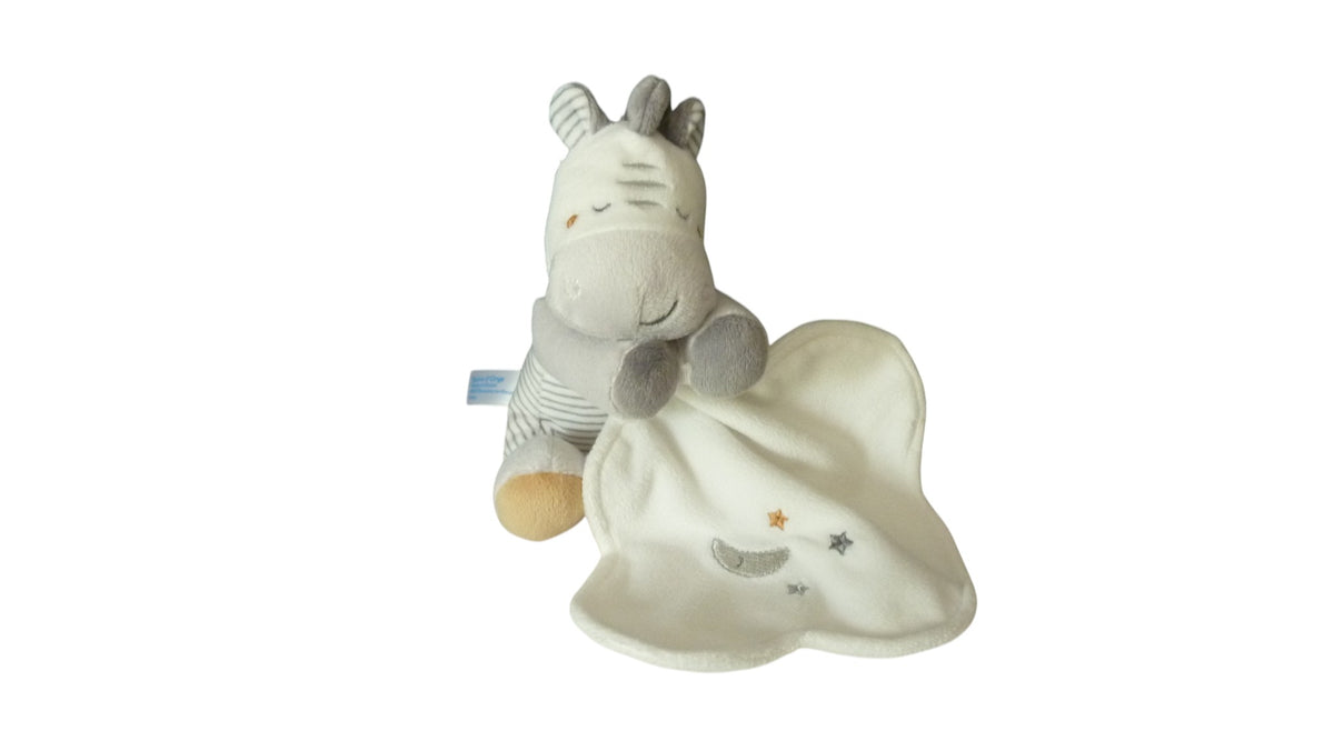 Peluche mouchoir zèbre blanc gris - sucre d'Orge 15 cm