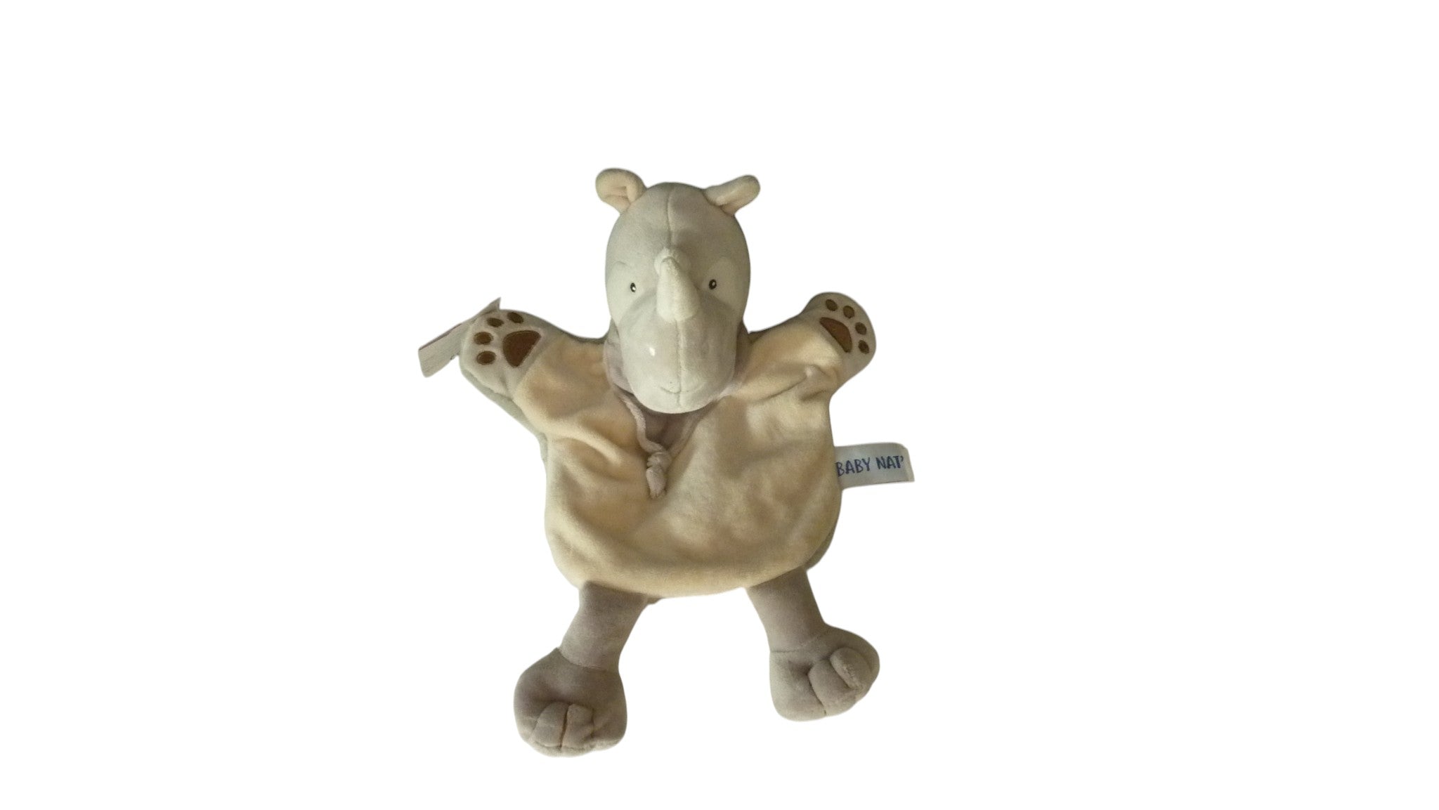 Doudou rhinocéros marionnette beige gris - Savane - BN0397 Baby'Nat