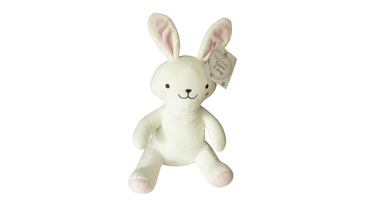 Peluche lapin blanc rose - Tomkids 27 cm
