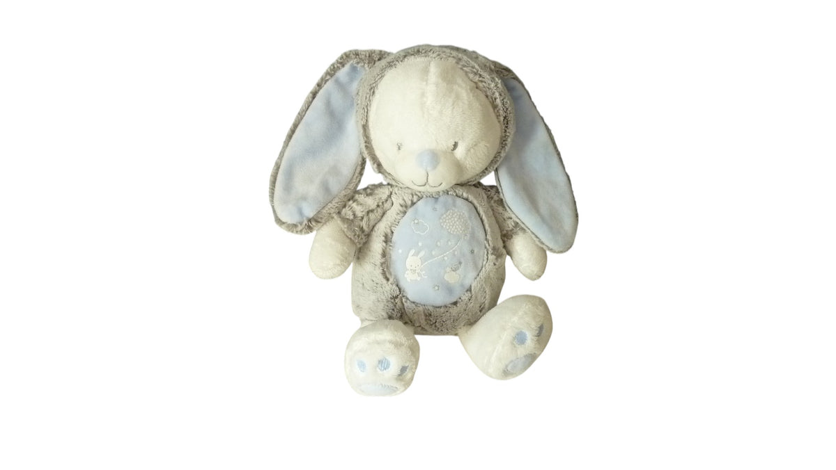 Peluche ours déguisé en lapin gris bleu - Mots d'Enfants 28 cm