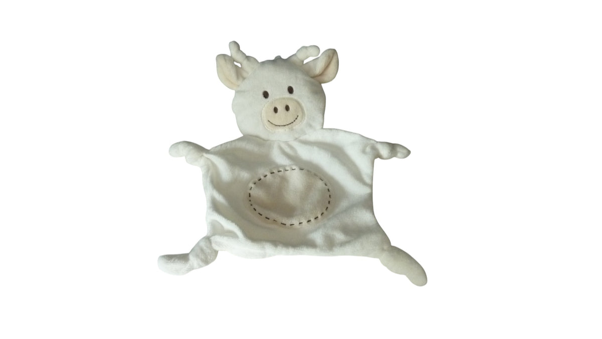 Doudou vache plat blanc beige - Evolupharm