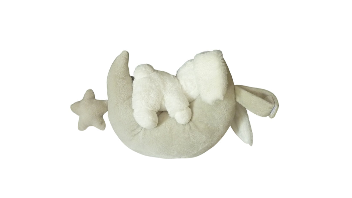 Peluche musicale lapin sur sa lune blanc gris - Mots d'Enfants 22 cm