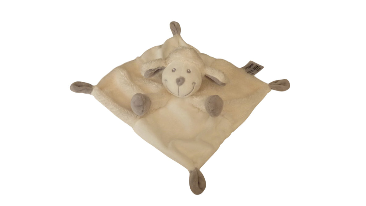Doudou mouton plat Pat et Ripaton blanc écru et gris – 22 x 22 cm