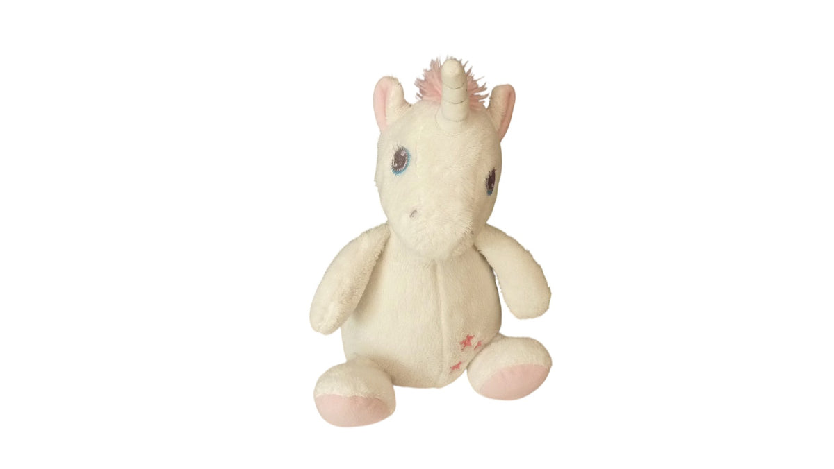 Peluche musicale licorne Tex Baby blanche et rose à étoiles – 24 cm