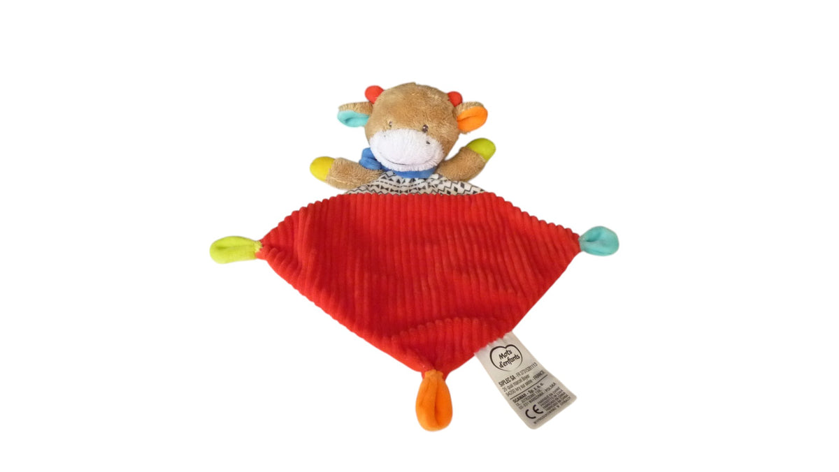 Doudou vache plat Mots d'Enfants rouge blanc et marron – 33 cm