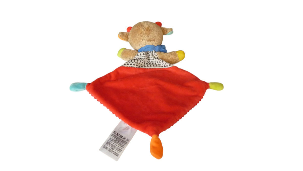Doudou vache plat Mots d'Enfants rouge blanc et marron – 33 cm