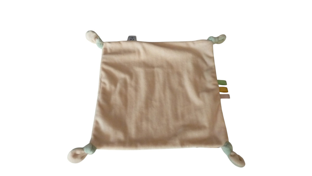 Doudou carré plat Nûby vert à motifs animaux – 24,5 × 24,5 cm